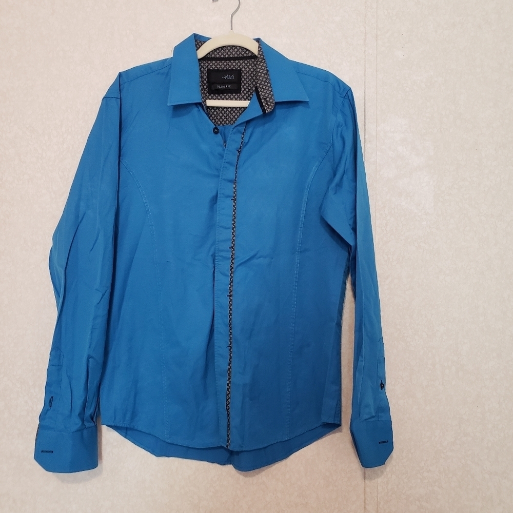 EIGHT X premium ROYAL BLUE LONG SLEEVE BUTTON UP SHIRT ....SIZE:L